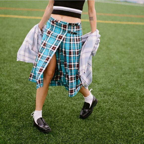 Bdg Perfect blue plaid fall skirt * pleated * size S * midi - Picture 7 of 8